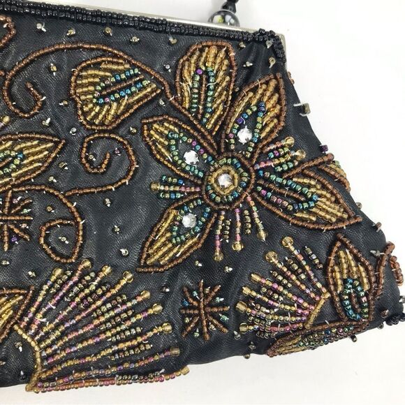 Apt. 9 Black Satin Beaded Floral Sparkle Bead Handle Mini Evening Bag - Picture 7 of 16